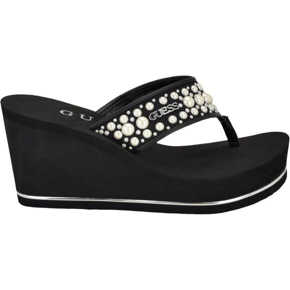 GUESS Womens Silus Embellished Slip On Platform Wedge Sandals Black Size 6M NIB - Picture 3 of 7